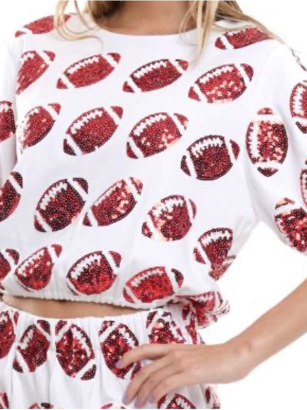 White with Red Cropped Football Top